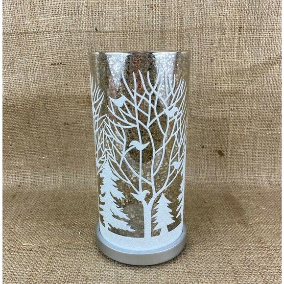 Mercury Glass Hurricane Lamp with Winter Wonderland Scene - Picture 1 of 11